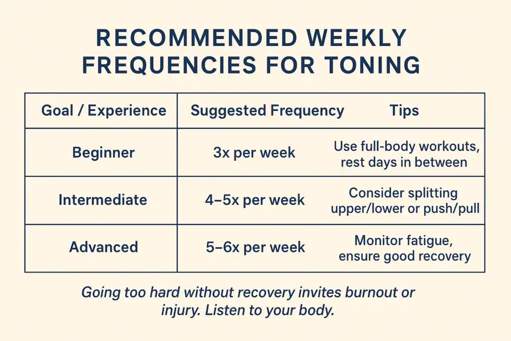 Graphic to show how often you should do exercise to help with toning Ramsgate